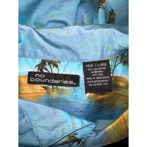 NO BOUNDARIES Top Men's Size L / Large Blue Hawaiian Print SS Button-up Shirt - Picture 3 of 3